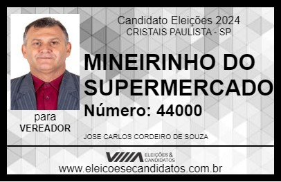 Candidato MINEIRINHO DO SUPERMERCADO 2024 - CRISTAIS PAULISTA - Eleições