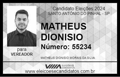 Candidato MATHEUS DIONISIO 2024 - SANTO ANTÔNIO DO PINHAL - Eleições