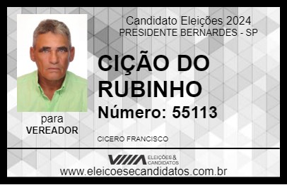 Candidato CIÇÃO DO RUBINHO 2024 - PRESIDENTE BERNARDES - Eleições