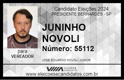 Candidato JUNINHO NOVOLI 2024 - PRESIDENTE BERNARDES - Eleições