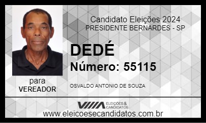 Candidato DEDÉ 2024 - PRESIDENTE BERNARDES - Eleições