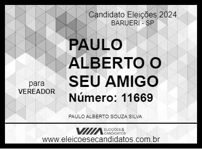 Candidato PAULO ALBERTO O SEU AMIGO 2024 - BARUERI - Eleições