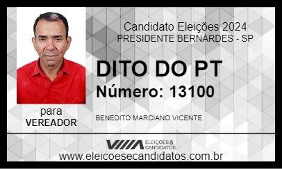 Candidato DITO DO PT 2024 - PRESIDENTE BERNARDES - Eleições