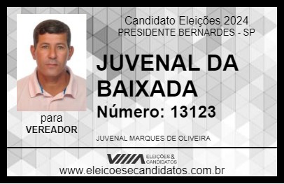 Candidato JUVENAL DA BAIXADA 2024 - PRESIDENTE BERNARDES - Eleições