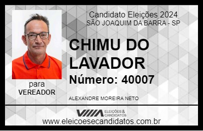 Candidato CHIMU DO LAVADOR 2024 - SÃO JOAQUIM DA BARRA - Eleições