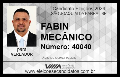 Candidato FABIN MECÂNICO 2024 - SÃO JOAQUIM DA BARRA - Eleições