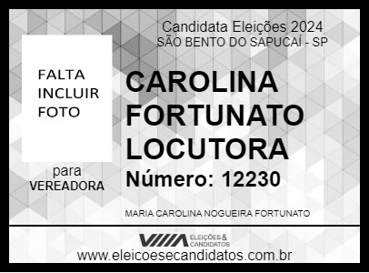 Candidato CAROLINA FORTUNATO LOCUTORA 2024 - SÃO BENTO DO SAPUCAÍ - Eleições