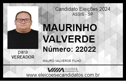 Candidato MAURINHO VALVERDE 2024 - ASSIS - Eleições