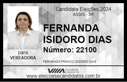 Candidato FERNANDA ISIDORO DIAS 2024 - ASSIS - Eleições