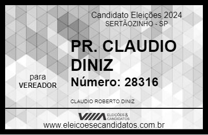 Candidato PR. CLAUDIO DINIZ 2024 - SERTÃOZINHO - Eleições