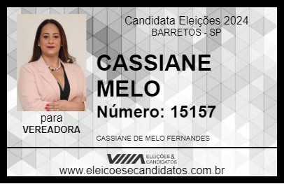 Candidato CASSIANE MELO 2024 - BARRETOS - Eleições