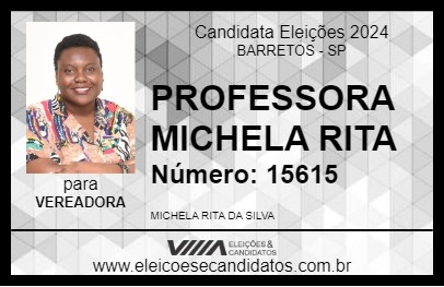 Candidato PROFESSORA MICHELA RITA 2024 - BARRETOS - Eleições