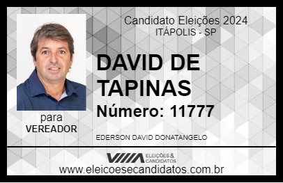 Candidato DAVID DE TAPINAS 2024 - ITÁPOLIS - Eleições