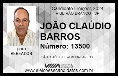 Candidato JOÃO CLAÚDIO BARROS 2024 - RIBEIRÃO BRANCO - Eleições