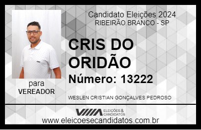 Candidato CRIS DO ORIDÃO 2024 - RIBEIRÃO BRANCO - Eleições