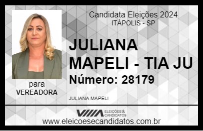 Candidato JULIANA MAPELI - TIA JU 2024 - ITÁPOLIS - Eleições