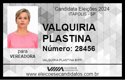 Candidato VALQUIRIA PLASTINA 2024 - ITÁPOLIS - Eleições