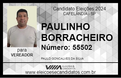 Candidato PAULINHO BORRACHEIRO 2024 - CAFELÂNDIA - Eleições