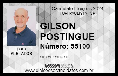 Candidato GILSON POSTINGUE 2024 - TUPI PAULISTA - Eleições