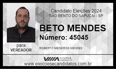 Candidato BETO MENDES 2024 - SÃO BENTO DO SAPUCAÍ - Eleições