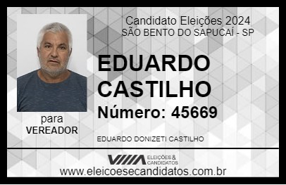 Candidato EDUARDO CASTILHO 2024 - SÃO BENTO DO SAPUCAÍ - Eleições