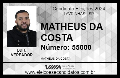 Candidato MATHEUS DA COSTA 2024 - LAVRINHAS - Eleições