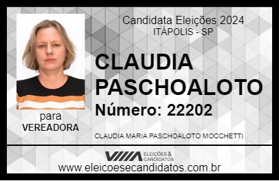 Candidato CLAUDIA PASCHOALOTO 2024 - ITÁPOLIS - Eleições