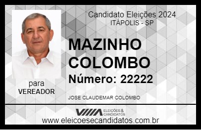 Candidato MAZINHO COLOMBO 2024 - ITÁPOLIS - Eleições