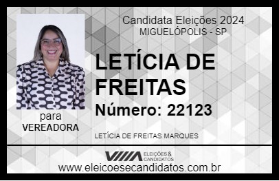 Candidato LETÍCIA DE FREITAS 2024 - MIGUELÓPOLIS - Eleições