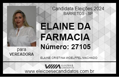 Candidato ELAINE DA FARMACIA 2024 - BARRETOS - Eleições