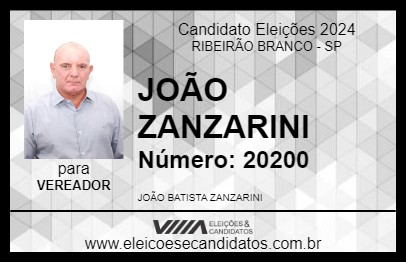 Candidato JOÃO ZANZARINI 2024 - RIBEIRÃO BRANCO - Eleições