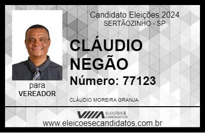 Candidato CLÁUDIO NEGÃO 2024 - SERTÃOZINHO - Eleições