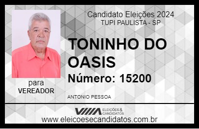 Candidato TONINHO DO OASIS 2024 - TUPI PAULISTA - Eleições