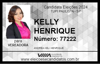 Candidato KELLY HENRIQUE 2024 - TUPI PAULISTA - Eleições