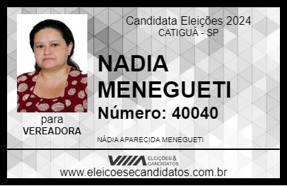 Candidato NADIA MENEGUETI 2024 - CATIGUÁ - Eleições