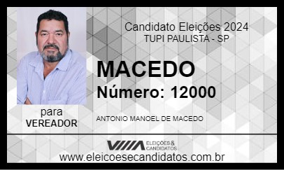 Candidato MACEDO 2024 - TUPI PAULISTA - Eleições