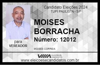 Candidato MOISES BORRACHA 2024 - TUPI PAULISTA - Eleições