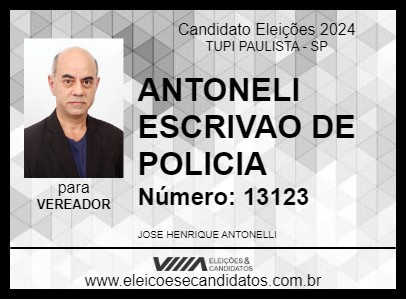 Candidato ANTONELLI ESCRIVÃO DE POLÍCIA 2024 - TUPI PAULISTA - Eleições