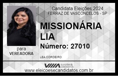 Candidato MISSIONÁRIA LIA 2024 - FERRAZ DE VASCONCELOS - Eleições