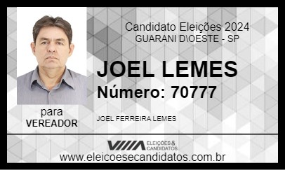 Candidato JOEL LEMES 2024 - GUARANI D\OESTE - Eleições