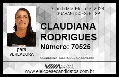 Candidato CLAUDIANA RODRIGUES 2024 - GUARANI D\OESTE - Eleições