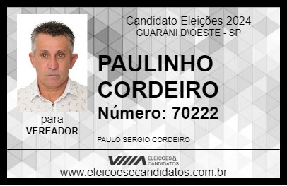 Candidato PAULINHO CORDEIRO 2024 - GUARANI D\OESTE - Eleições