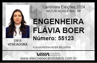 Candidato ENGENHEIRA FLÁVIA BOER 2024 - ARTUR NOGUEIRA - Eleições