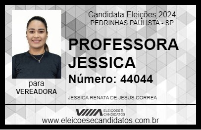 Candidato PROFESSORA JESSICA 2024 - PEDRINHAS PAULISTA - Eleições