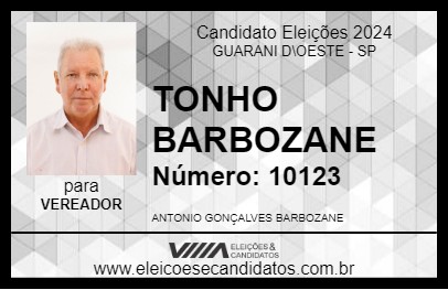 Candidato TONHO BARBOZANE 2024 - GUARANI D\OESTE - Eleições