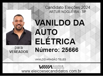 Candidato VANILDO DA AUTO ELÉTRICA 2024 - ARTUR NOGUEIRA - Eleições