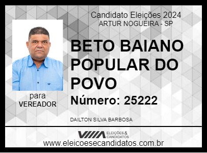 Candidato BETO BAIANO POPULAR DO POVO 2024 - ARTUR NOGUEIRA - Eleições