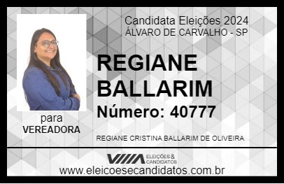 Candidato REGIANE BALLARIM 2024 - ÁLVARO DE CARVALHO - Eleições