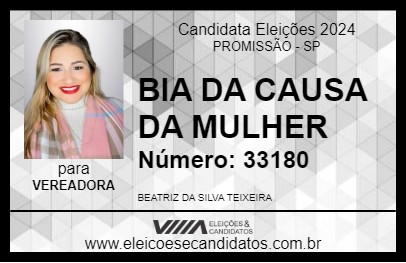 Candidato BIA DA CAUSA DA MULHER 2024 - PROMISSÃO - Eleições