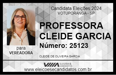 Candidato PROFESSORA CLEIDE GARCIA 2024 - VOTUPORANGA - Eleições